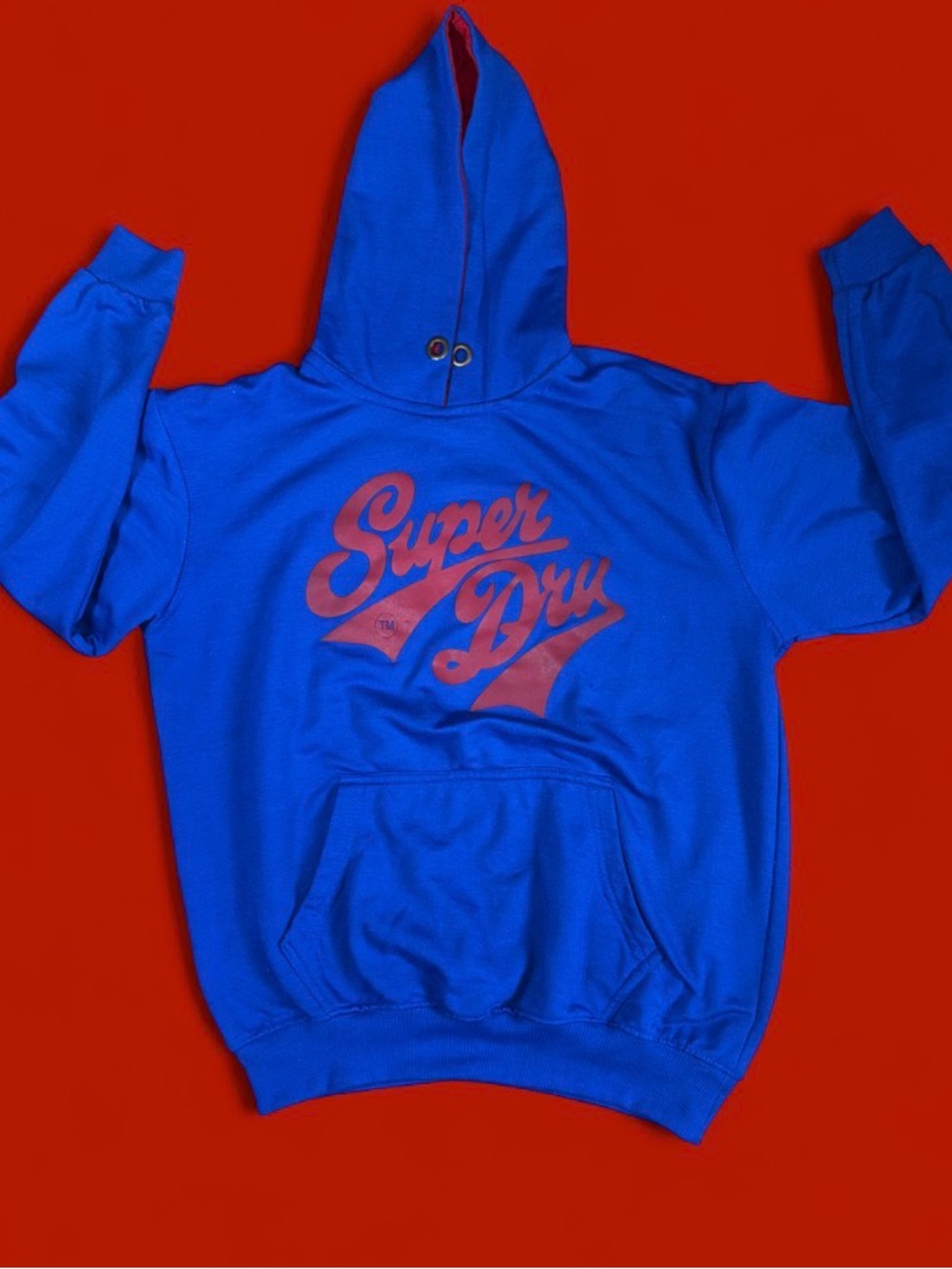 SuperDry Blue Hoodie with Red Logo